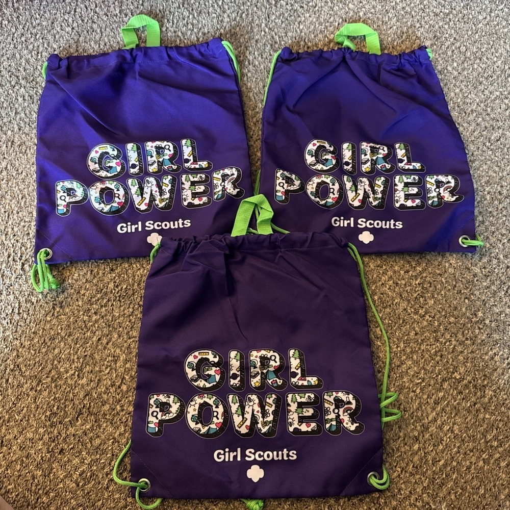 Lot Of 3 Girl Scouts Girl Power Drawstring Backpack Tote Bags Canvas New